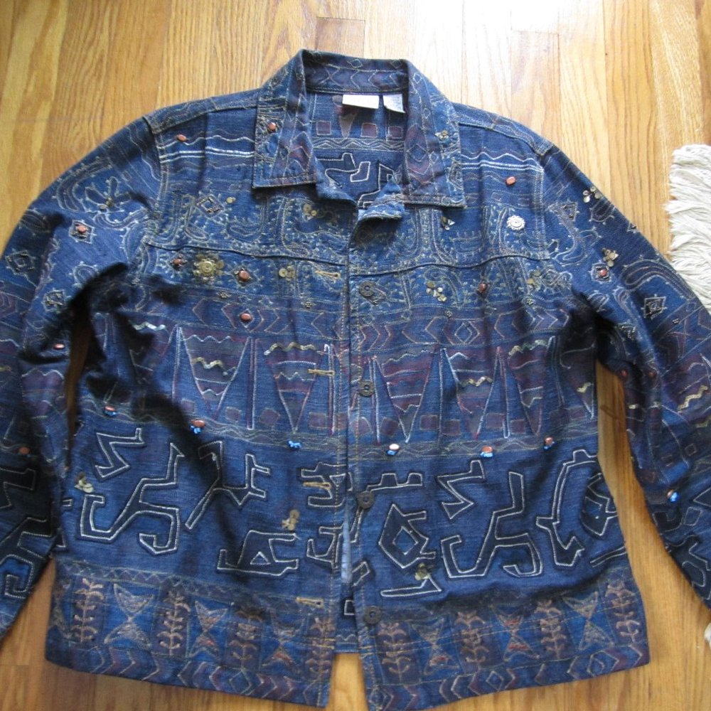 CHICO'S EMBELLISHED JEAN JACKET ~ SIZE 2
